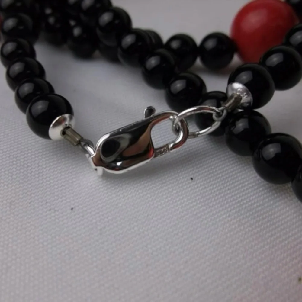 New Boxed Designer Sterling Silver Red Jasper Onyx Flower Necklace 40